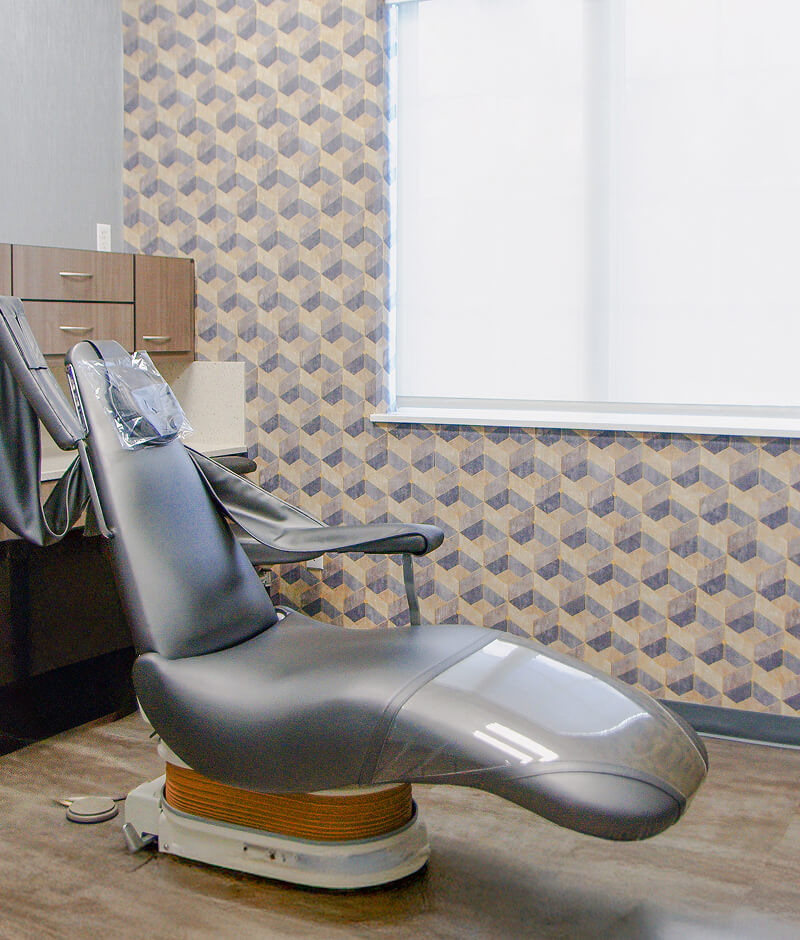 A photo of the dentist chair of the exam room at the offices of Fioritto Family Dental in OH. 